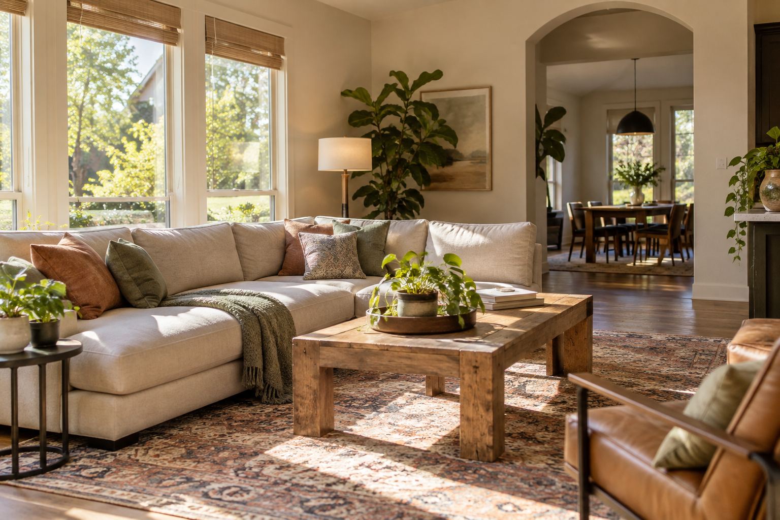 A cozy Dallas Fort Worth living room, illustrative